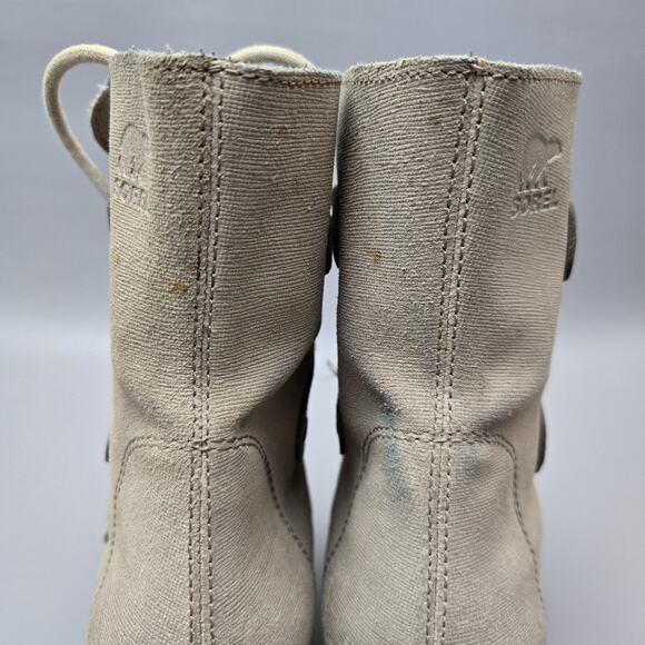 Sorel Joan of Arctic Wedge II Linen Soft Taupe Leather Mid Ankle Booties Size 8 - Picture 15 of 16